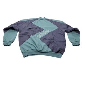 Vintage Adidas Originals 90s Colorblock Mock Neck Sweatshirt XL Teal Navy Blue